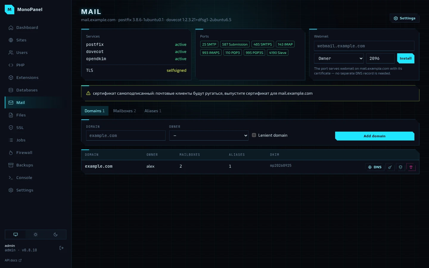 Mail: services, ports, webmail and domains