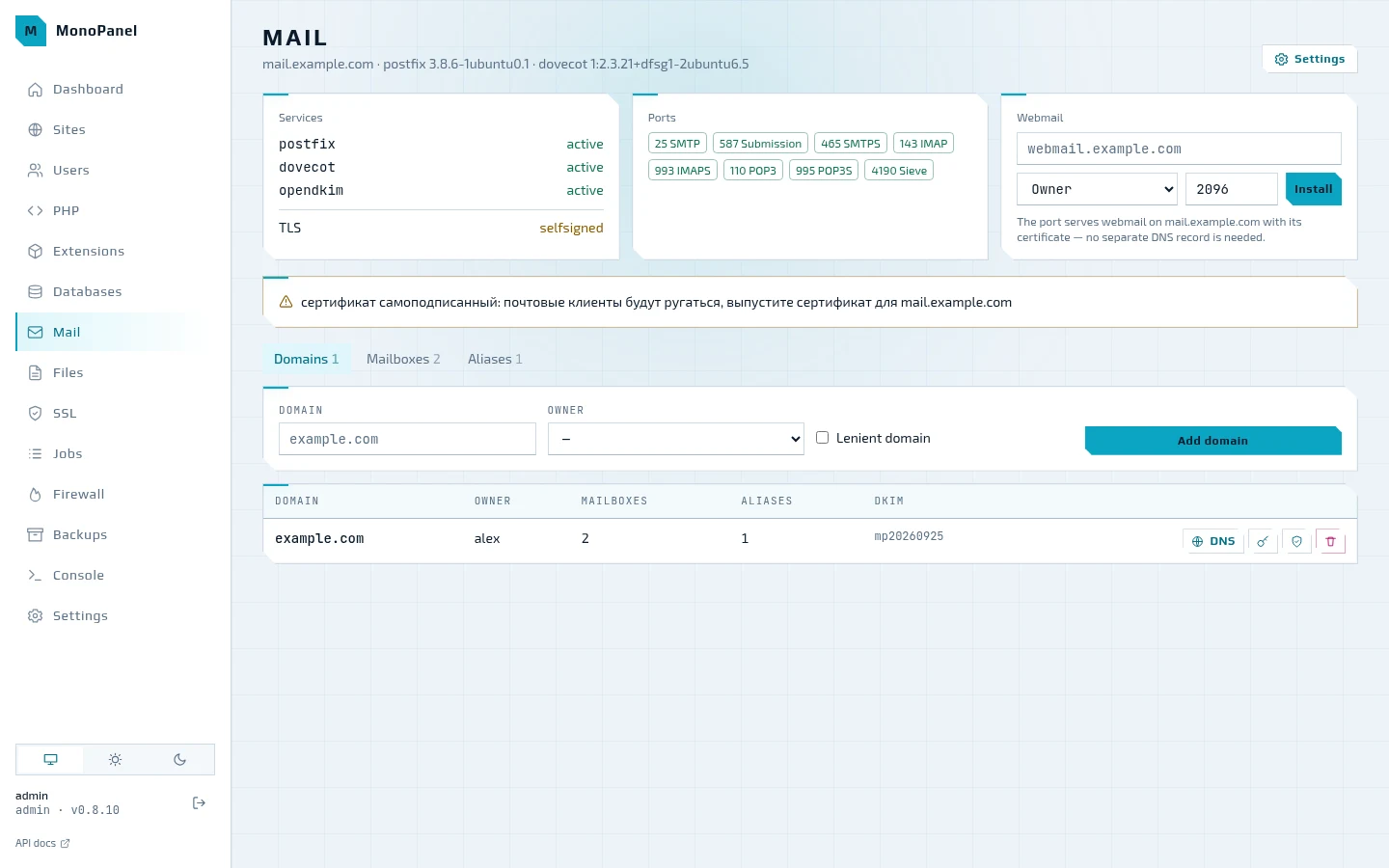 Mail: services, ports, webmail and domains